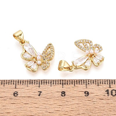 Brass Micro Pave Clear Cubic Zirconia Pendants KK-T080-44G-1