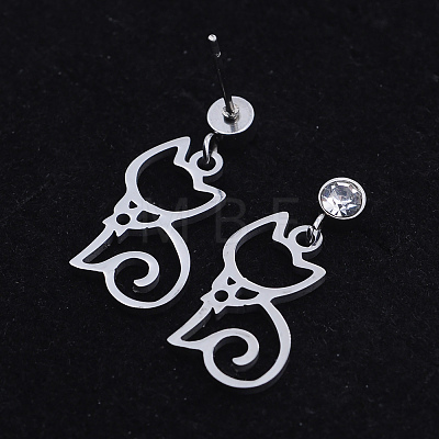 201 Stainless Steel Kitten Dangle Stud Earrings EJEW-T008-JN742-1