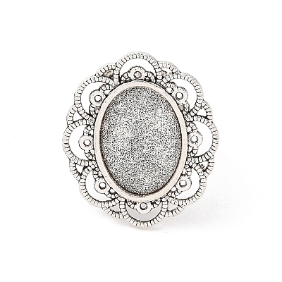 Vintage Adjustable Iron Flower Finger Ring Components Alloy Cabochon Bezel Settings X-PALLOY-O036-19AS-1