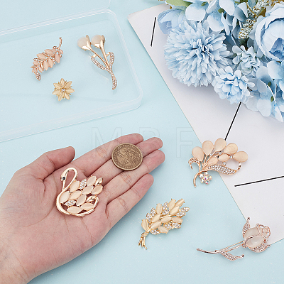 7Pcs 7 Styles Alloy Crystal Rhinestone Brooches for Women JEWB-WR0001-11-1