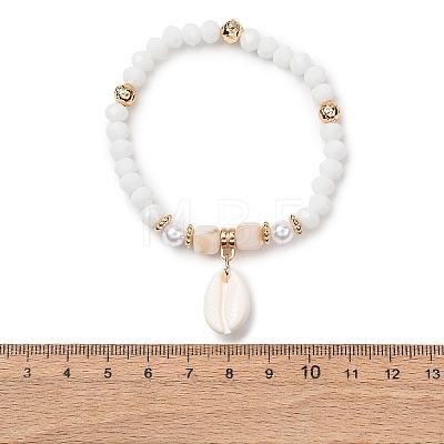 Bohemian Resin & Alloy & Glass Beads & Shell & Plastic Pearls Beaded Stretch Bracelets BJEW-Z169-01A-1