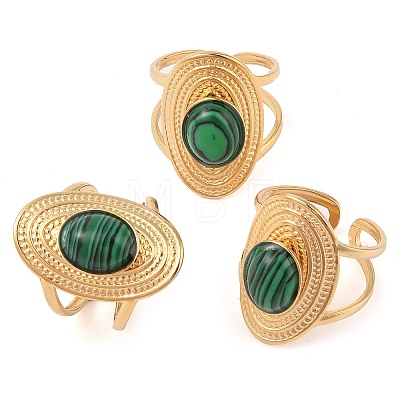 Oval Natural Malachite Finger Rings RJEW-Z057-14G-02-1