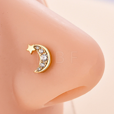 316L Surgical Stainless Steel Micro Pave Clear Cubic Zirconia L-Shaped Nose Rings WG5ADDF-20-1