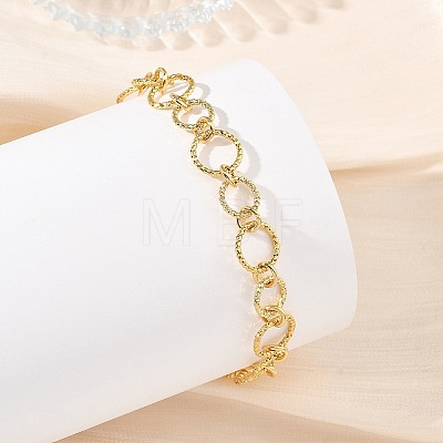 Brass Diamond Cut Textured Round Link Chain Bracelets for Women BJEW-JB14115-1