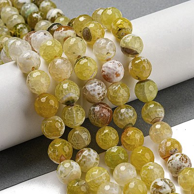 Faceted Natural Fire Crackle Agate Beads Strands G-F447-12mm-N02-1