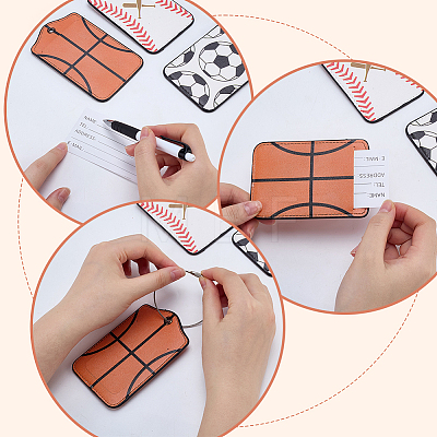 6Pcs Soccer Basketball Baseball PU Leather Luggage Tags with Metal Loops AJEW-GA0011-21-1
