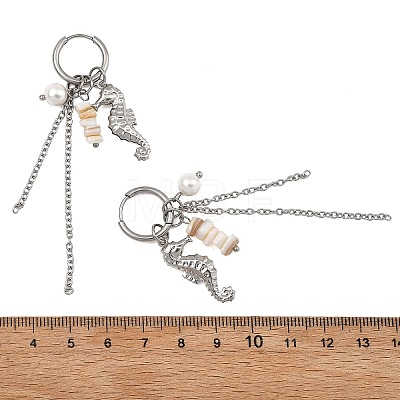 2Pairs 2 Styles Natural Freshwater Shell & 304 Stainless Steel Pendants Dangle Earrings for Women EJEW-JE07140-1