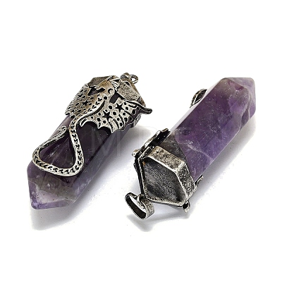 Natural Amethyst Faceted Pointed Bullet Big Pendants G-Q165-02AS-01-1