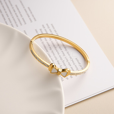 304 Stainless Steel & Crystal Rhinestone & Natural Shell Hinged Bangles for Women WG71A98-01-1