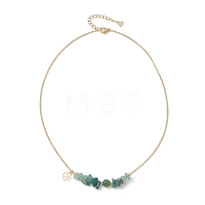 Natural Green Aventurine & Malachite & West African Jade Chip and Round Beaded Pendant 304 Stainless Steel Cable Chain Necklaces for Women NJEW-JN05741-01-1