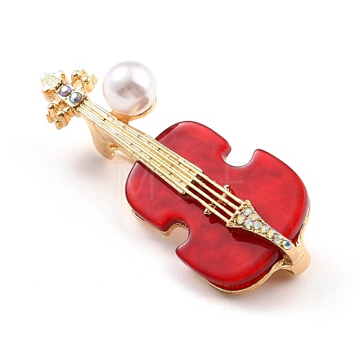 Violin Alloy Brooch with Resin Pearl JEWB-O009-01-1