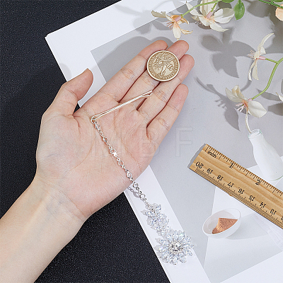 Brass Hair Bobby Pins with Crystal Rhinestone Flower Indian Forehead Chains AJEW-WH0696-874-1