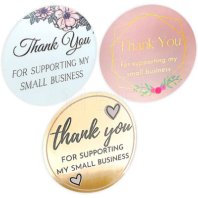 3 Patterns Round Dot Thank You Paper Self-Adhesive Gift Sticker Rolls STIC-PW0013-019-1