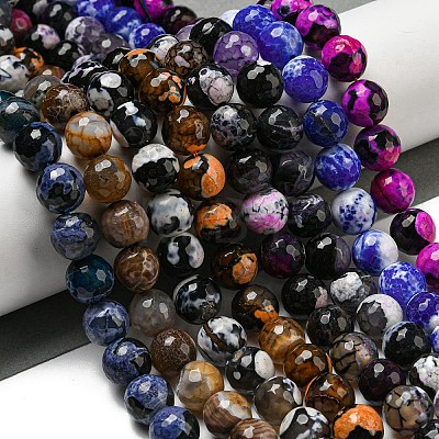 Faceted Natural Fire Crackle Agate Beads Strands G-F447-12mm-G-1