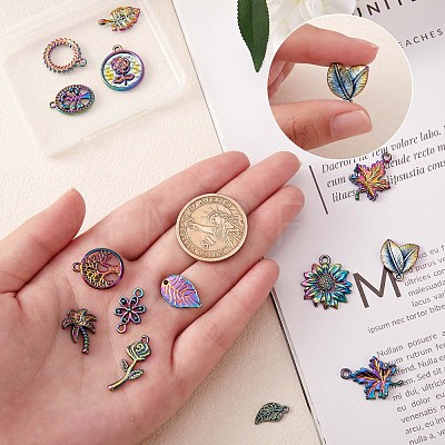 14 Pcs Flower & Leaf Themed 316L Surgical Stainless Steel Pendants JX098A-1