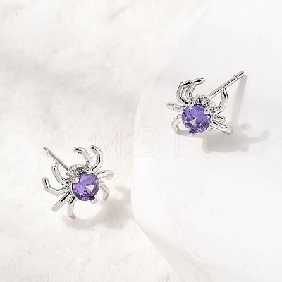 Spider Brass Micro Pave Cubic Zirconia Stud Earrings EJEW-L306-04P-01-1