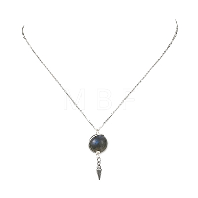 Natural Labradorite Round Bead Pendant Necklaces NJEW-TA00255-1