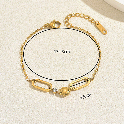 Stainless Steel Pave Clear Cubic Zirconia Heart and Oval Geometric Link Women's Bracelets for Daily Wear ZA8263-1