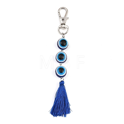 Resin Evil Eye Round Bead & Polyester Tassel Pendant Decorations HJEW-JM04165-03-1