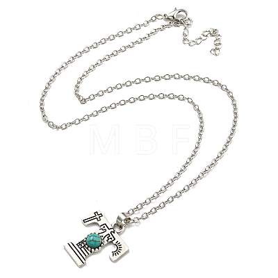 Letter A~Z Antique Silver Plated Alloy with Synthetic Turquoise Pendant Necklaces NJEW-G080-01T-1