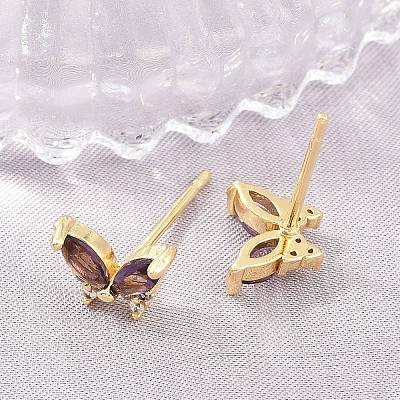 Brass Micro Pave Cubic Zirconia Stud Earrings for Women KK-A305-06G-1