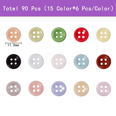 90 Pcs 15 Colors 4-Hole Handmade Lampwork Sewing Buttons BUTT-SZ0001-07-1