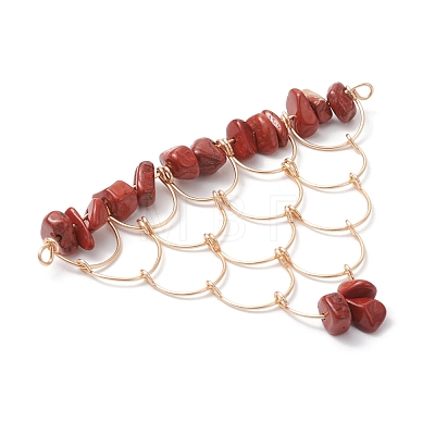 Natural Red Jasper Chip Copper Wire Wrapped Connector Charms PALLOY-JF03030-02-1