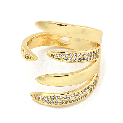 Brass Micro Pave Clear Cubic Zirconia Open Cuff Rings for Women RJEW-L121-005G-1