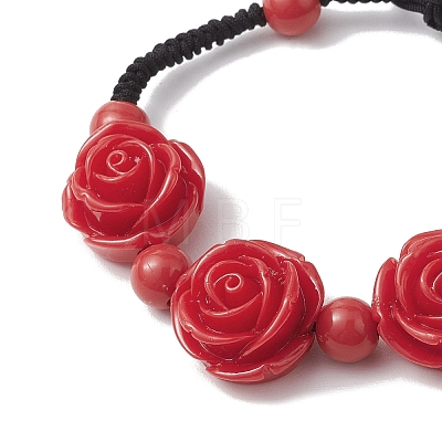 4Pcs 4 Styles Rose Flower Resin Nylon Thread Braided Bead Bracelet Sets BJEW-JB10880-1