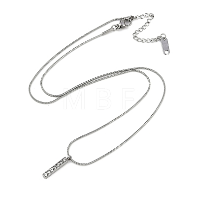 304 Stainless Steel Crystal Rhinestone Rectangle Pendant Round Snake Chain Necklaces for Women NJEW-Z044-06P-1