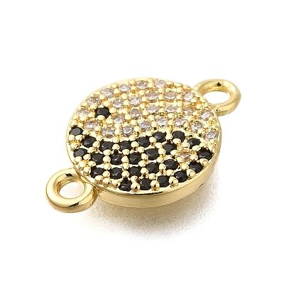 Rack Plating Brass Clear & Black Cubic Zirconia Yin-yang Connector Charms KK-M079-01G-1