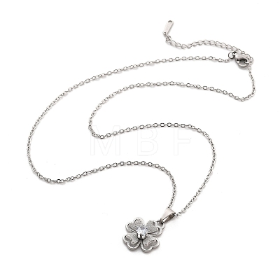 304 Stainless Steel Crystal Rhinestone Clover Pendant Necklaces for Women NJEW-Z056-03P-1