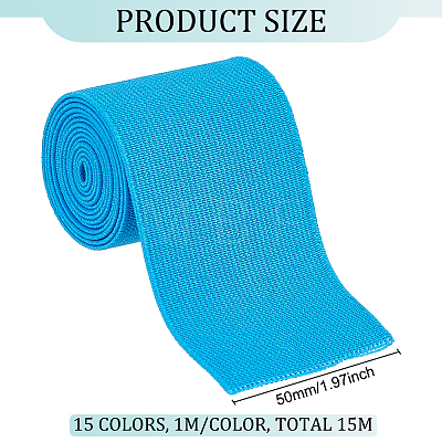 BENECREAT 15M 15 Colors Polyester Flat Elastic Rubber Band OCOR-BC0005-97-1