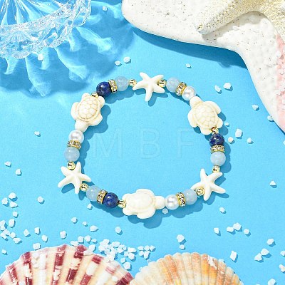 3Pcs Shell Pearl & Natural & Synthetic Mixed Gemstone Beads Stretch Bracelets for Women BJEW-JB13898-1