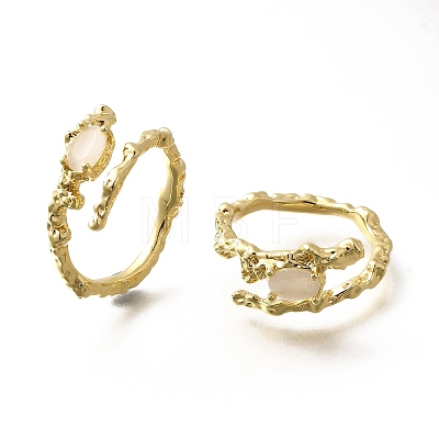 Oval Brass Cat Eye Cuff Rings for Women RJEW-U042-01G-01-1