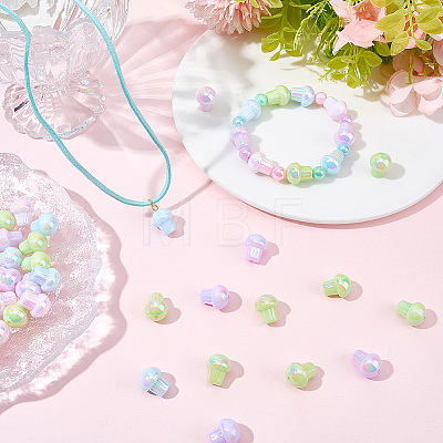 50Pcs UV Plating Rainbow Iridescent Opaque Acrylic Beads OACR-SC0003-06-1