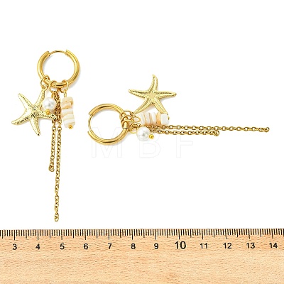 2 Style 304 Stainless Steel & Shell Hoop Earrings EJEW-JE07006-1
