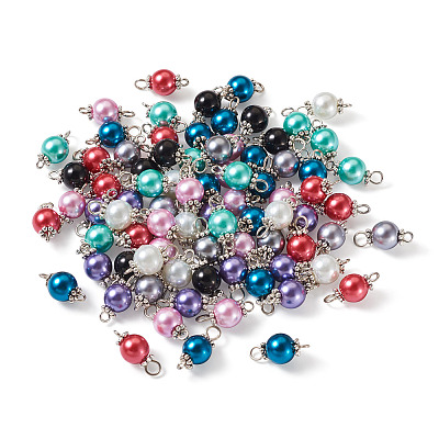 Yilisi 100Pcs 8 Colors Glass Pearl Round Bead Connector Charms FIND-YS0001-21-1