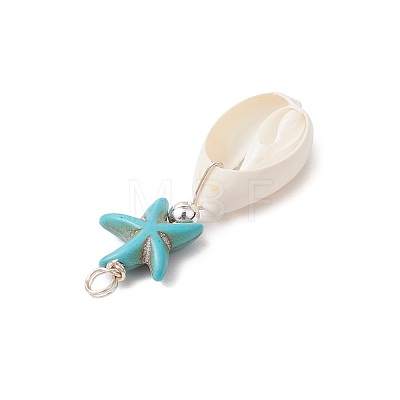 Cowrie Shell & Synthetic Turquoise Starfish Pendants PALLOY-JF03407-02-1