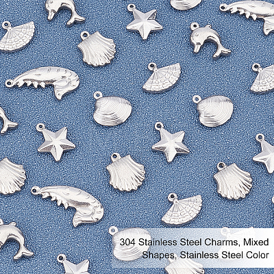 Unicraftale 36Pcs 6 Style 304 Stainless Steel Charms STAS-UN0020-38P-1