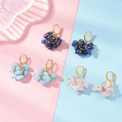 3 Pairs Natural Rose Quartz & White Jade & Lapis Lazuli Chip Beads Hoop Earrings EJEW-JE06823-1