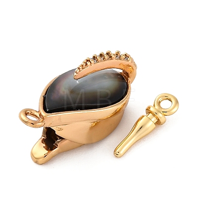 Brass & Black Lip Shell & Epoxy Resin Box Clasps KK-P291-26G-01-1