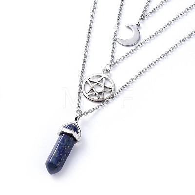 Bullet Natural Lapis Lazuli Pendant Tiered Necklaces NJEW-JN02457-03-1