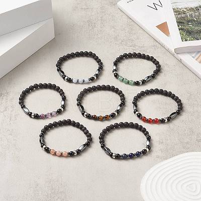 7Pcs 7 Style Natural & Synthetic Mixed Gemstone & Alloy Beaded Stretch Bracelets Set for Women BJEW-JB09235-1