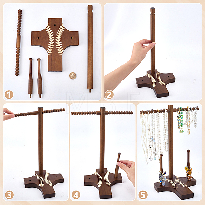 Baseball T Bar Wood Jewelry Display Stands for Necklaces Bracelets Rings ODIS-WH0177-011-1