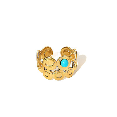 304 Stainless Steel & Turquoise Cuff Open Rings WG63E3D-03-1