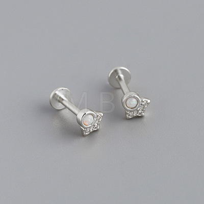 925 Sterling Silver Micro Pave Clear Cubic Zirconia with Synthetic Opal Cartilage Earrings FS-WG3DFDB-18-1