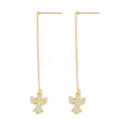 Bird Brass Micro Pave Clear Cubic Zirconia Ear Thread EJEW-H182-08G-1