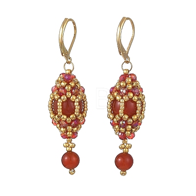Natural Carnelian Leveback Earrings for Women EJEW-MZ00785-01-1