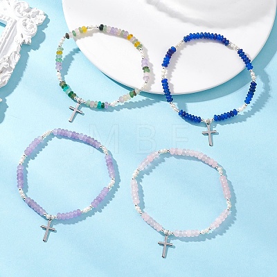 Cross 304 Stainless Steel Charm Bracelets BJEW-JB13112-1